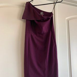 One-Shoulder Crepe Sheath Dress Size 4 Plum